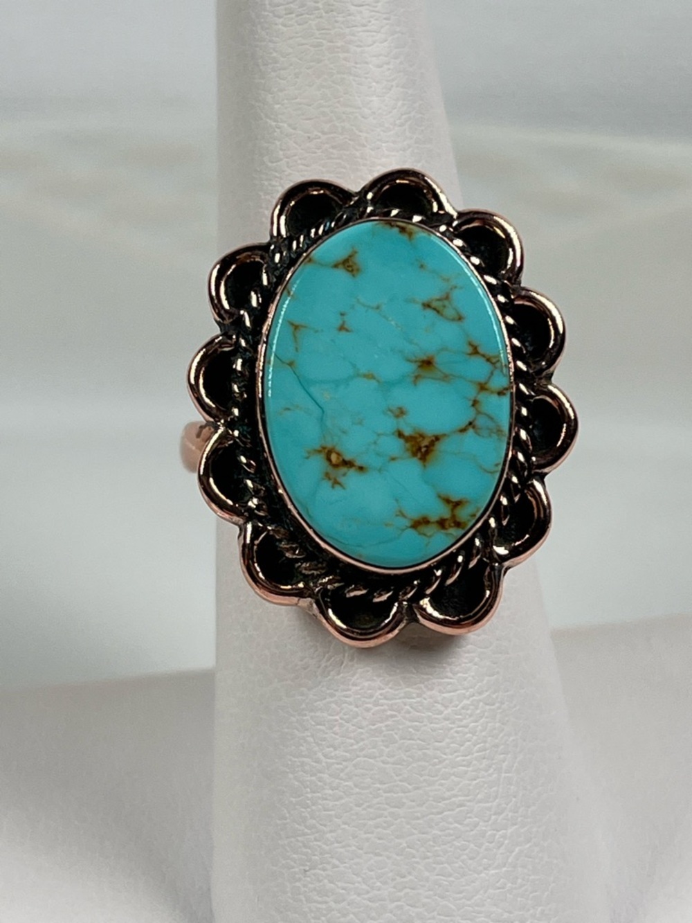 Solid Copper Kingman Turquoise Gemstone Ring Size 7.75 Adjustable